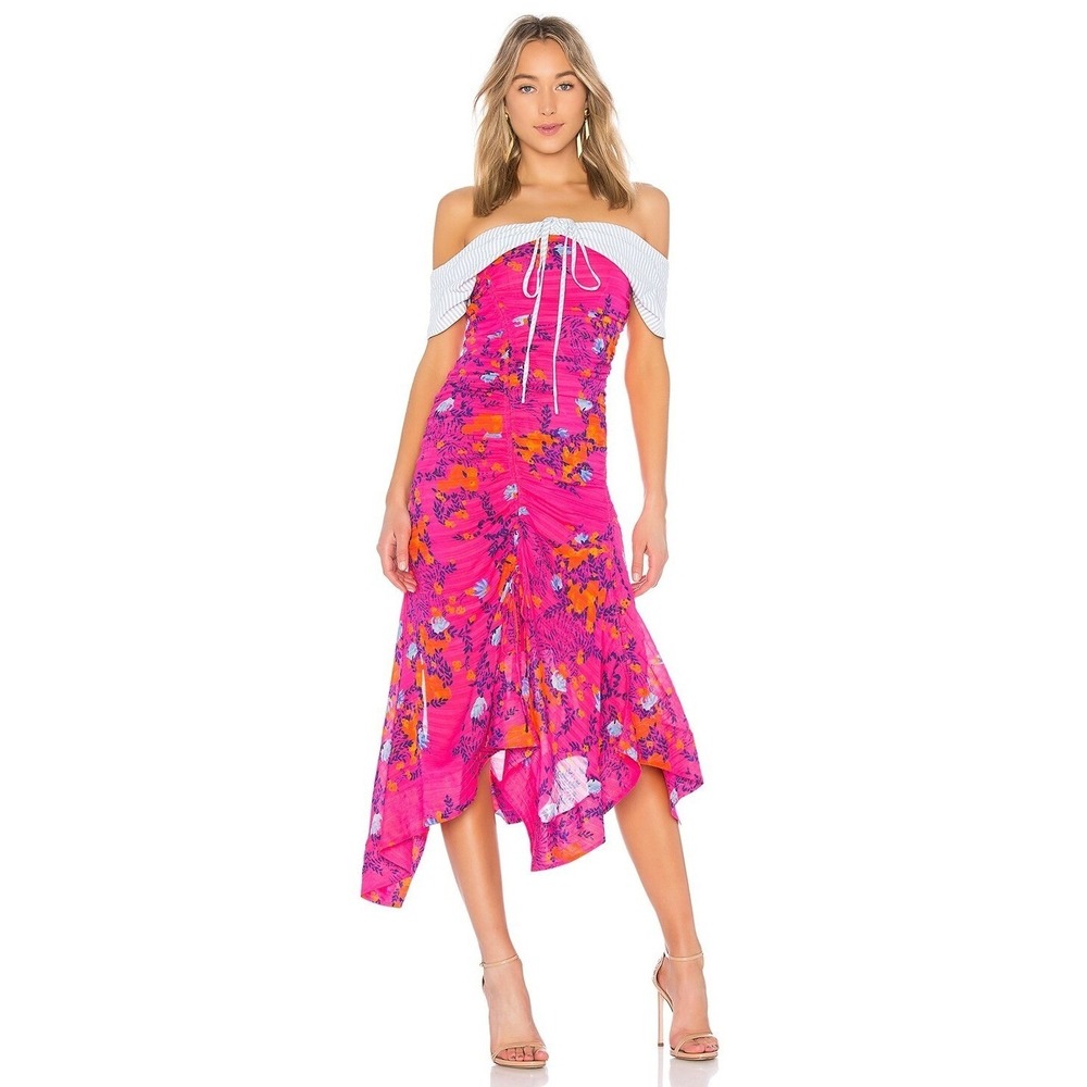 NWT!! TANYA TAYLOR Silk Virginia Dress Falling Floral Pink Striped Halter Size 0